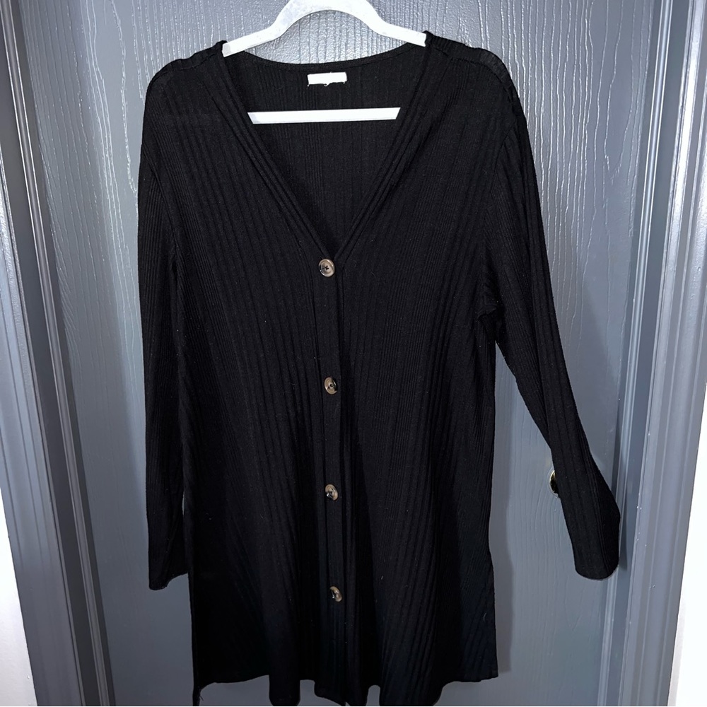 Solid Button Front Duster Cardigan-XXL